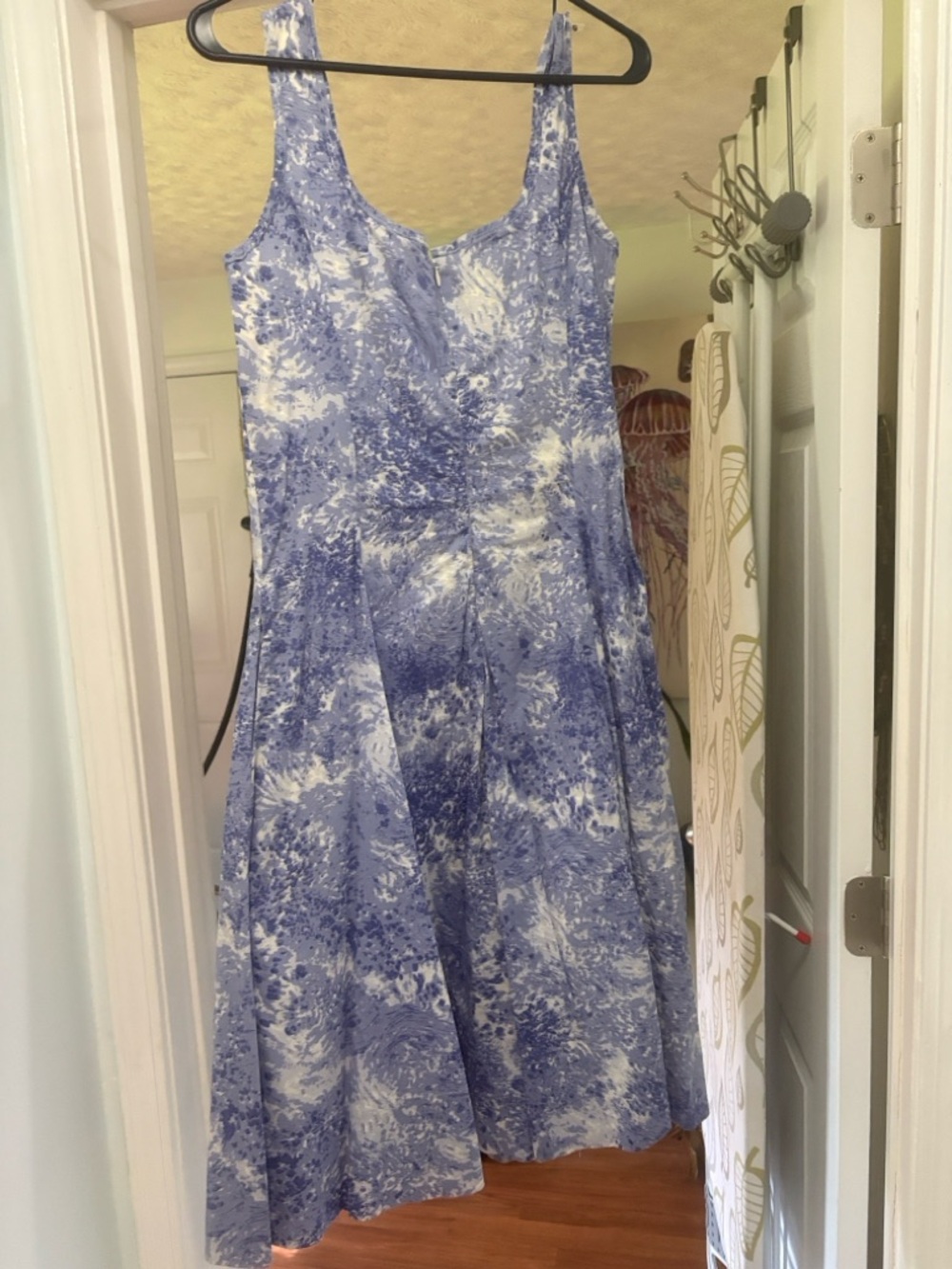 Talbots Blue and White Marble-Print Midi Dress